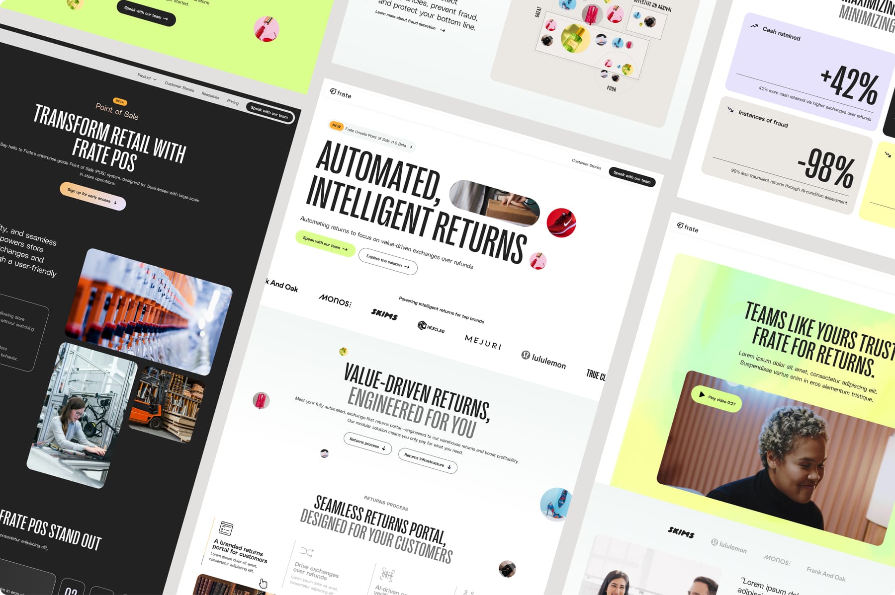 A wall of Frate marketing and product surfaces