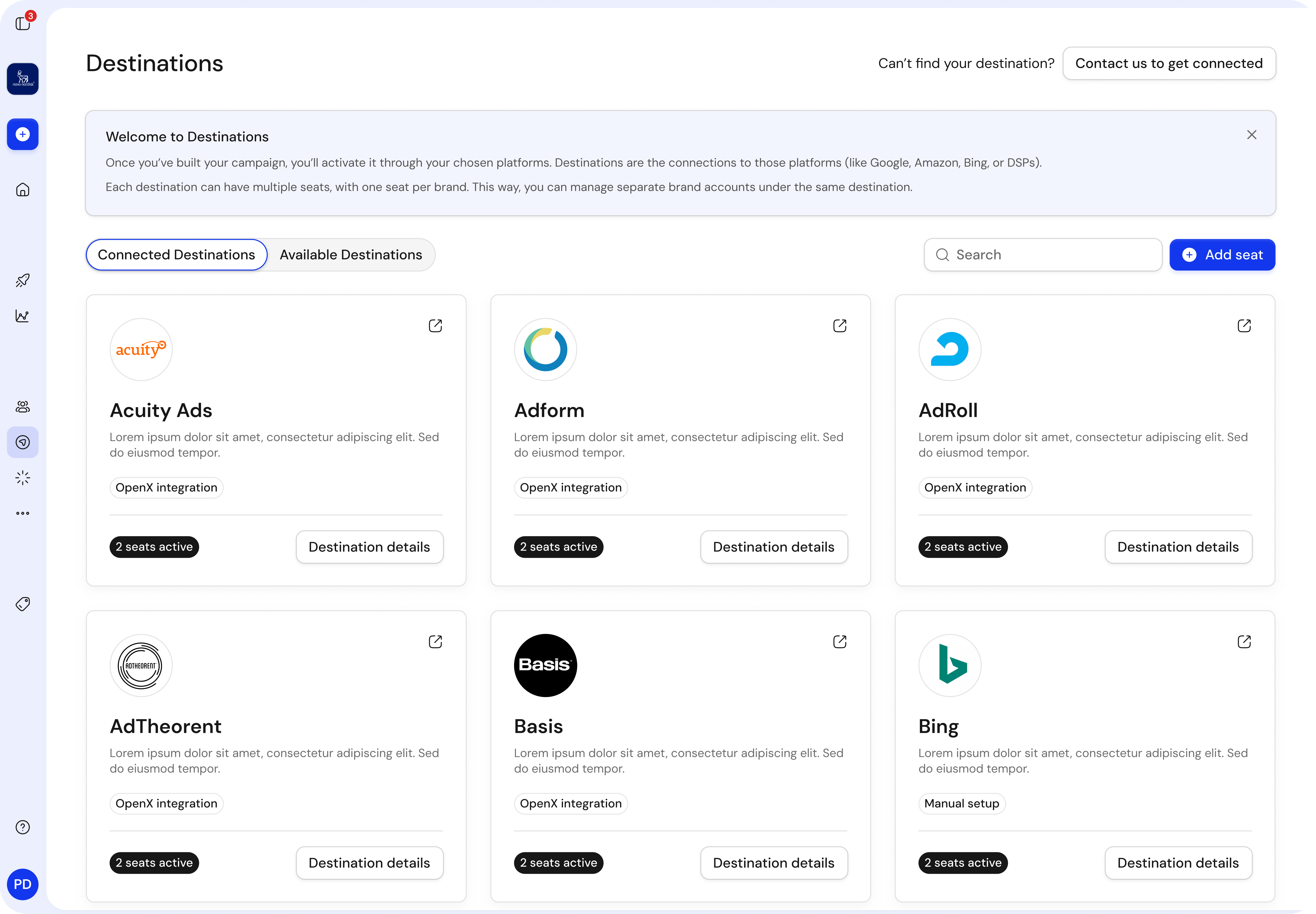 Wrango destinations, the connected ad platforms